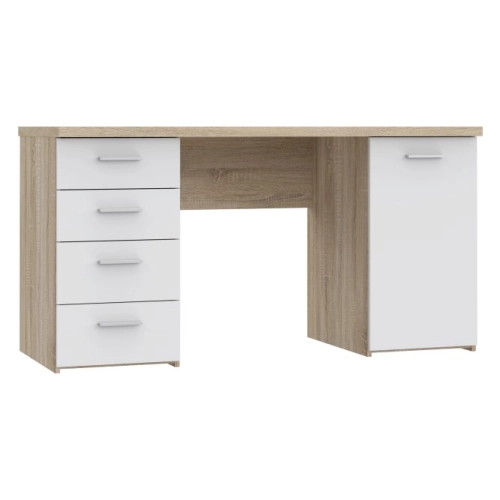 Biurko 145x60 cm z 4 szufladami i szafką Biały/Dąb Sonoma